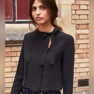 NWT Sézane Black Haro Blouse, Size L, Fr. 42